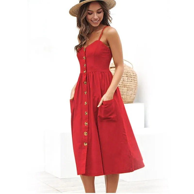 Ladies Sexy Small Open Red Cute Style Midi Dresses