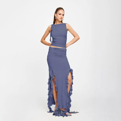 DressBetty - Fashion Party Ruffles Maxi Split Skirt