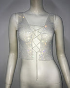 Gothic  Flash Drill Fishnet Body Chain Nightclub Crop Top