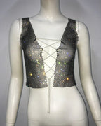 Gothic  Flash Drill Fishnet Body Chain Nightclub Crop Top