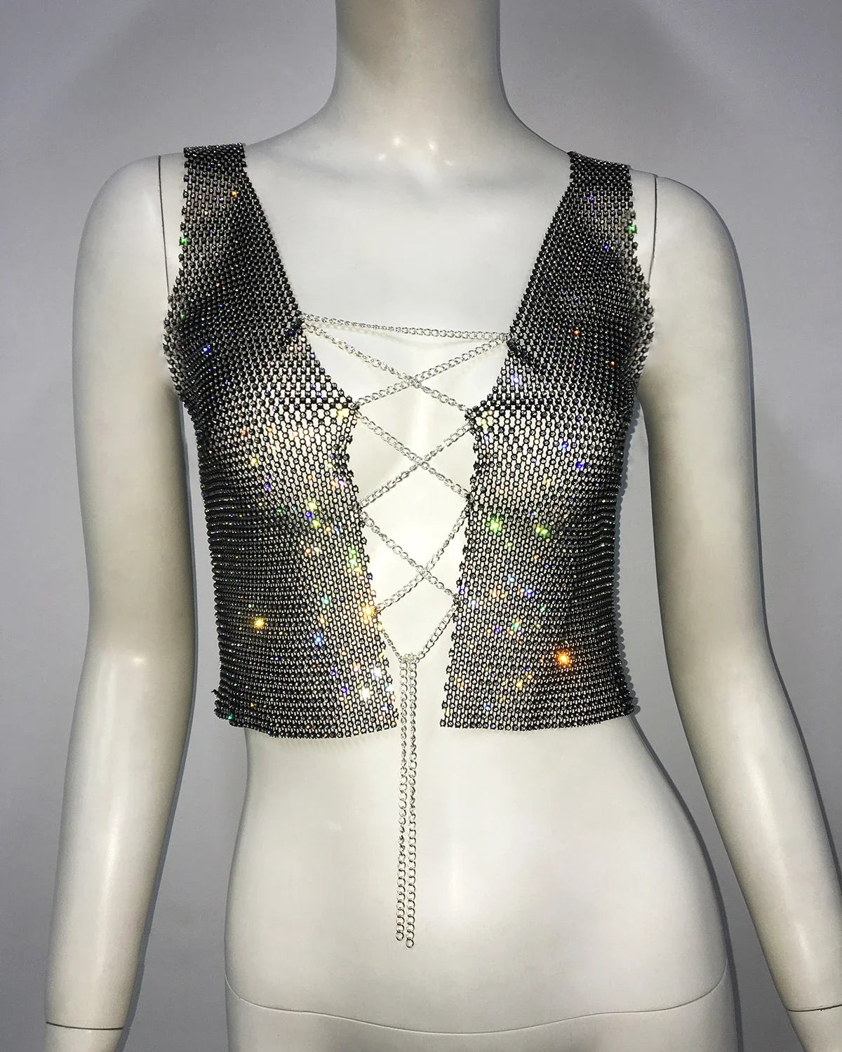 Gothic  Flash Drill Fishnet Body Chain Nightclub Crop Top