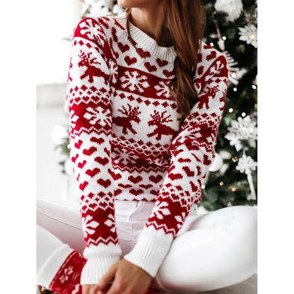 Y2K Moose Print Long Sleeve Christmas Sweater with Thicken Warmth