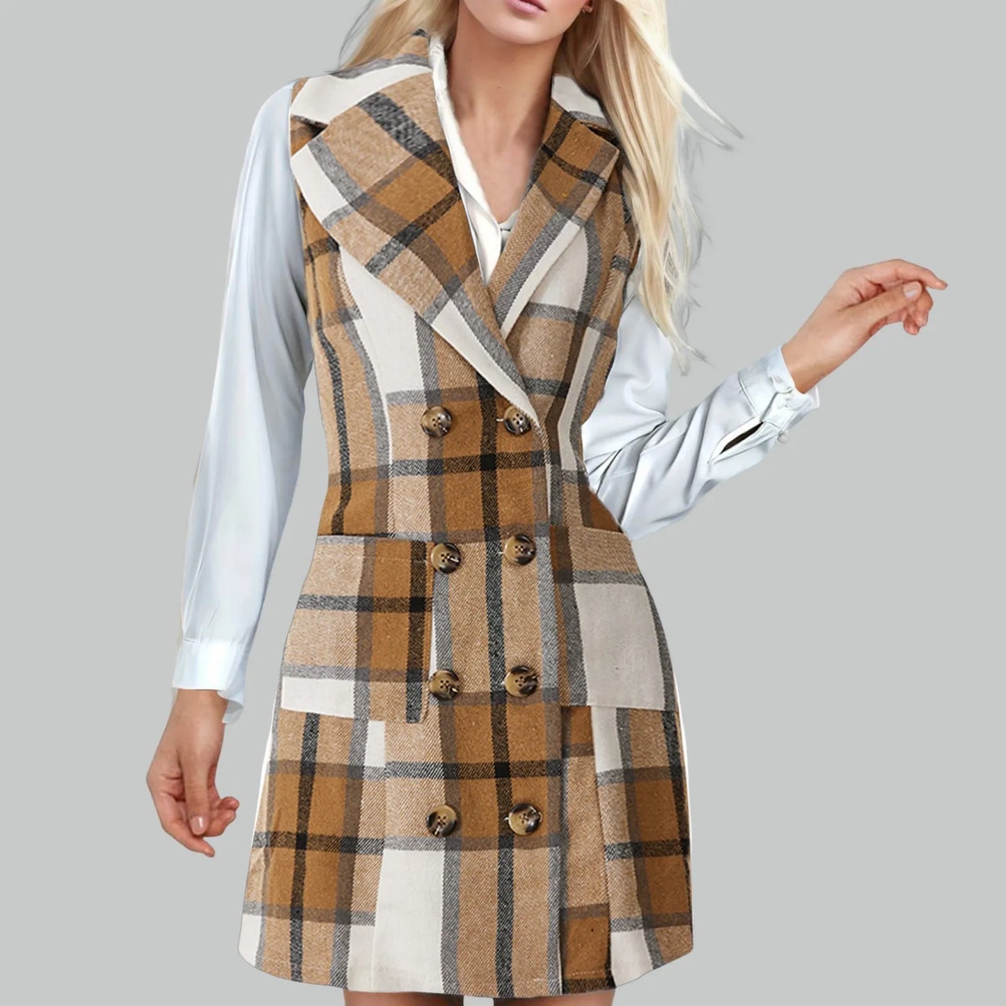 Vintage Casual Fashion Long Sleeves Mini Plaid Ladies Women's Spring Autumn 2024 Dress