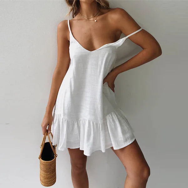 Army Green Strap Ruffles Casual Holiday Sexy White Midi Dresses