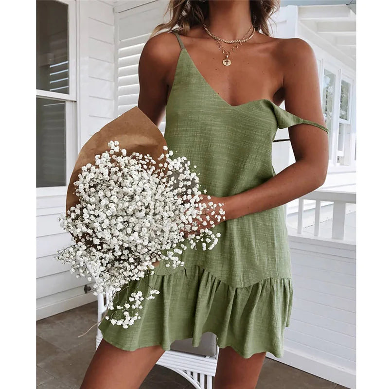 Strap Ruffle Sleeveless Green Midi Dress Main image