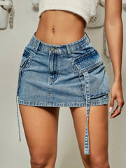 Trendy Street Tooling Style Flap Pocket Slim Workwear Denim Skirt