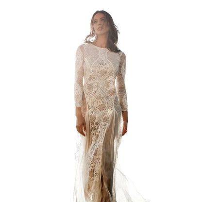 Autumn Women's White Sleeve Backless Wedding Elegant Vestidos Y2k Traf Casual Midi Dresses