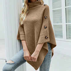 Autumn Winter Shawl Solid Turtleneck Oversized Cape Bat Sweater