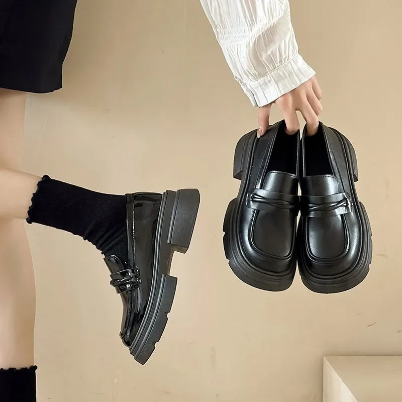 Black Fur Round Toe Platform British Style Autumn Casual Loafers Secondary image