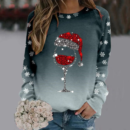 Reindeer Graphic Long Sleeve Sweatshirt - New Year Christmas Sweater