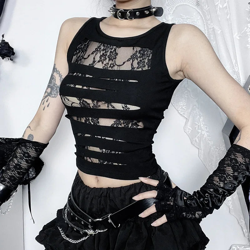 Mall Goth Hollow Out Streetwear Harajuku Mesh See Through Coquette Emo Crop Top Main image