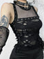 2024 Mall Gothic  Hole See Through Lace-up Streetwear Cyber Punk Rave Fashion Crop Top