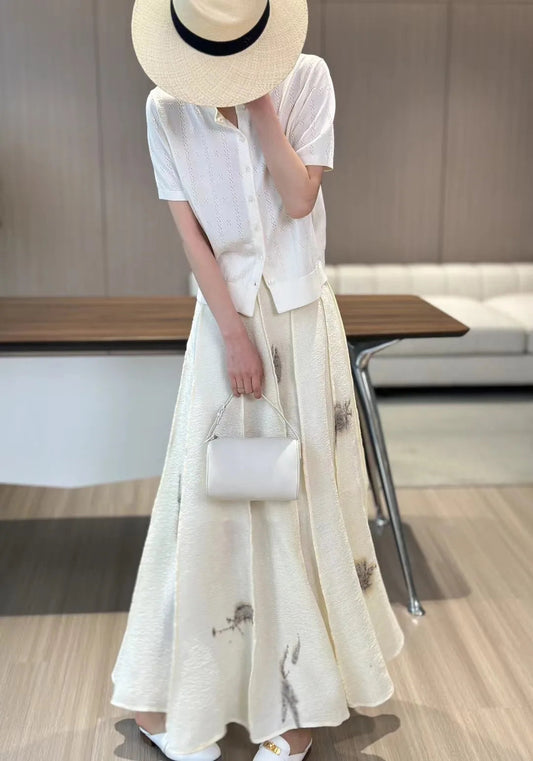 DressBetty - Elegant Luxurious Design Concave Convex Pleated Silk Skirt