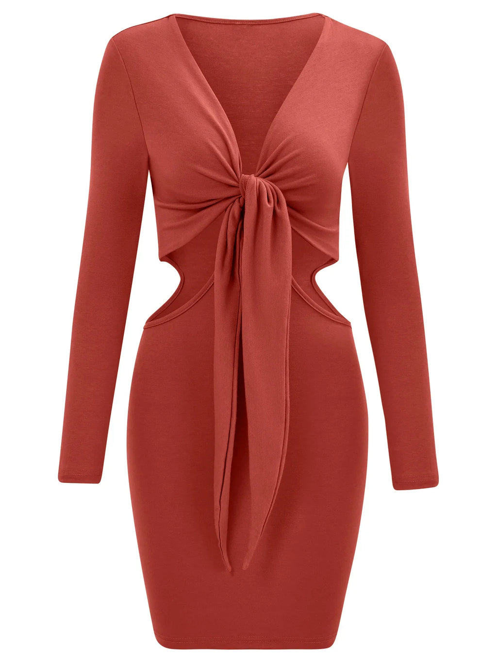 Mid Waist  Split V-Neck Elastic Outfits Solid Midi Dresses