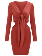 Mid Waist  Split V-Neck Elastic Outfits Solid Midi Dresses