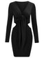 Mid Waist  Split V-Neck Elastic Outfits Solid Midi Dresses