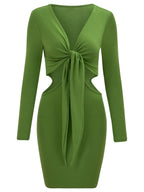 Mid Waist  Split V-Neck Elastic Outfits Solid Midi Dresses