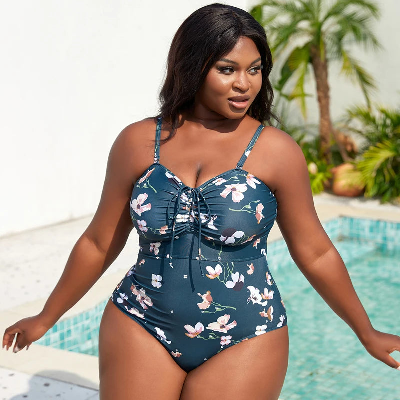 Sexy Monokini Print Hollow Out Front 2024 Plus Size Swimsuit