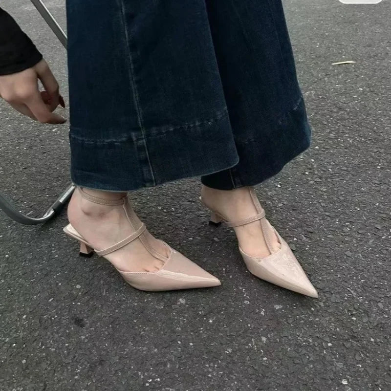 New Pointed Toe Summer  Slingback Khaki Female Slides Low Heel Pumps Secondary image