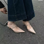 New Pointed Toe Summer  Slingback Khaki Female Slides Low Heel Pumps