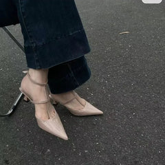 New Pointed Toe Summer  Slingback Khaki Female Slides Low Heel Pumps