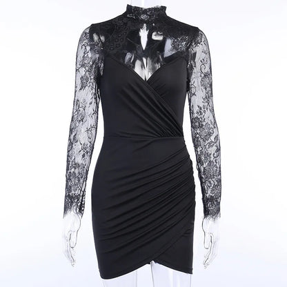 Splicing Long-sleeved Femininity V-neck Crop Elegant Party Midi Dresses