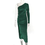 New Satin Dissymmetry Backless Elegant Birthday Midi Dresses