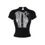 New Summer Dark Vintage  Perspective Basic Hollow Gothic Grunge Retro Punk Crop Top