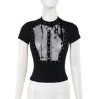 New Summer Dark Vintage  Perspective Basic Hollow Gothic Grunge Retro Punk Crop Top