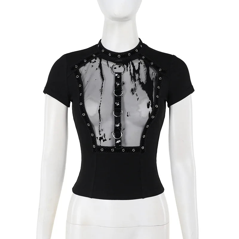 New Summer Dark Vintage  Perspective Basic Hollow Gothic Grunge Retro Punk Crop Top