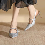 New Summer Fashion Pointed Toe Pearl  High Banquet Women Low Heel Pumps