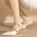 New Summer Fashion Pointed Toe Pearl  High Banquet Women Low Heel Pumps