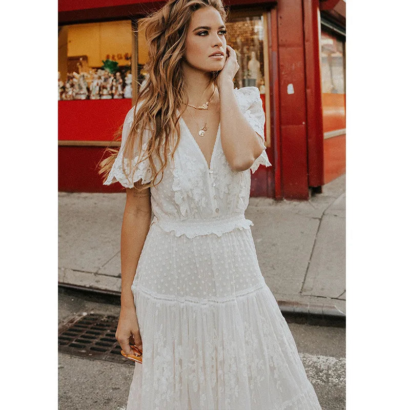 Summer White Elegant Casual Streetwear Midi Dresses