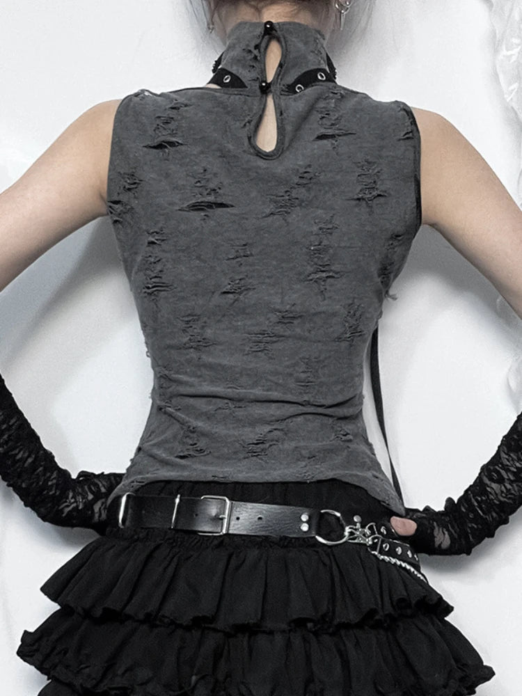 Vintage Gothic Print Retro Punk  Sleeveless Five Pointed Star Crop Top Secondary image