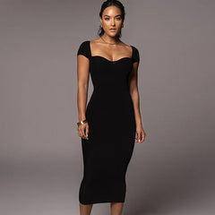 Boat Neck Slim Midi Dress