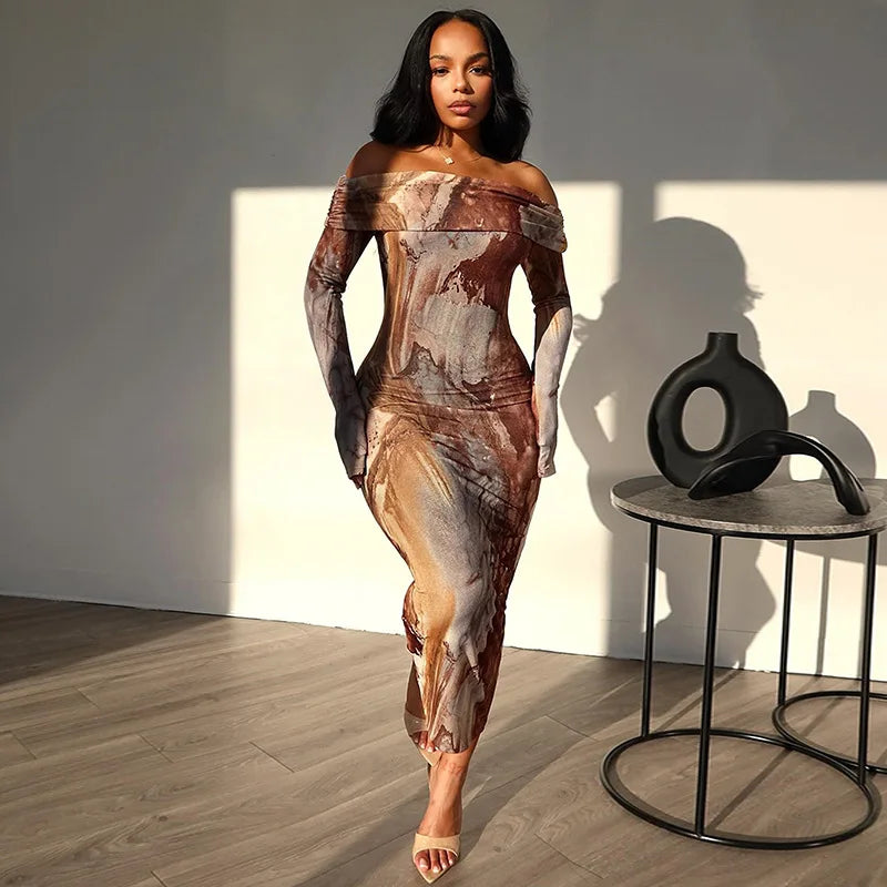 Print One Shoulder Midi Dress Secondary image