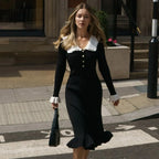 Button Ruffle Waist Midi Dress
