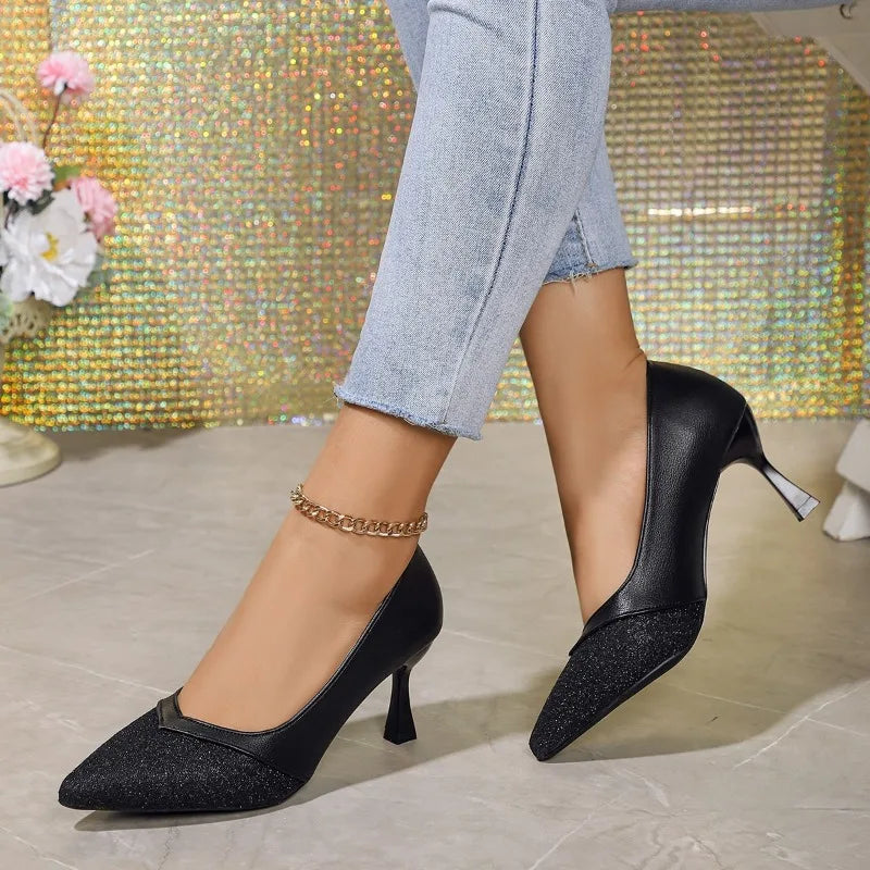 Pointed Toe Exquisite Wedding Casual Fashion Elegant Stiletto Low Heel Pumps Secondary image