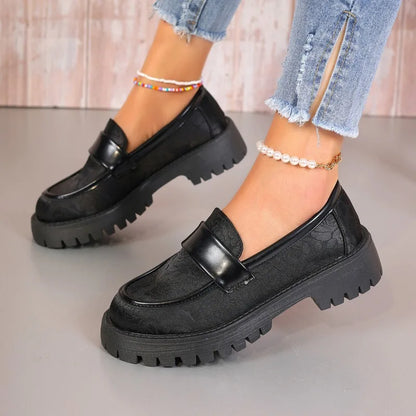 Patent Leather Chunky Platform Japanese Style Student Non-Slip Casual Loafers