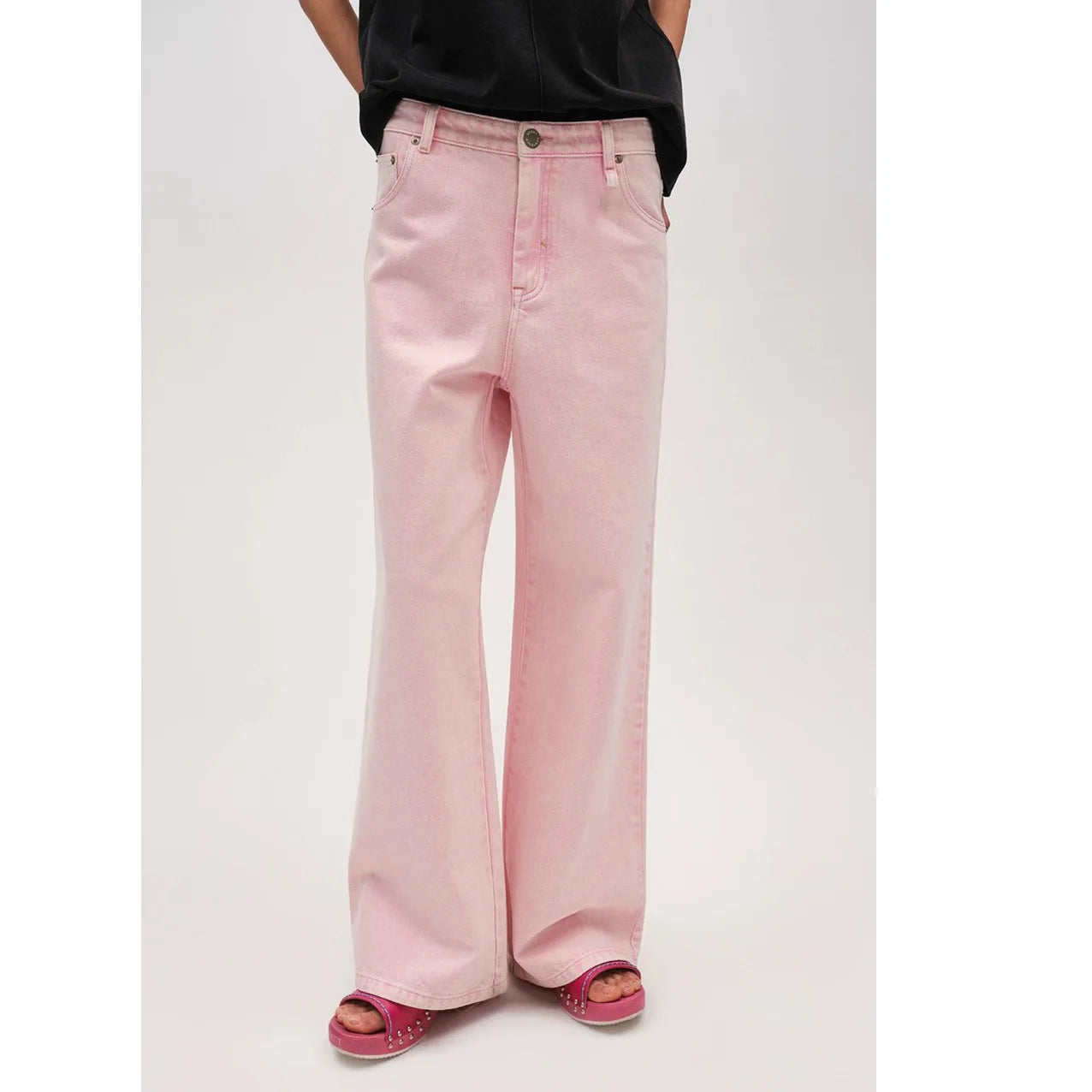 New Elastic Pink Colored Denim Low Waist Straight Jeans