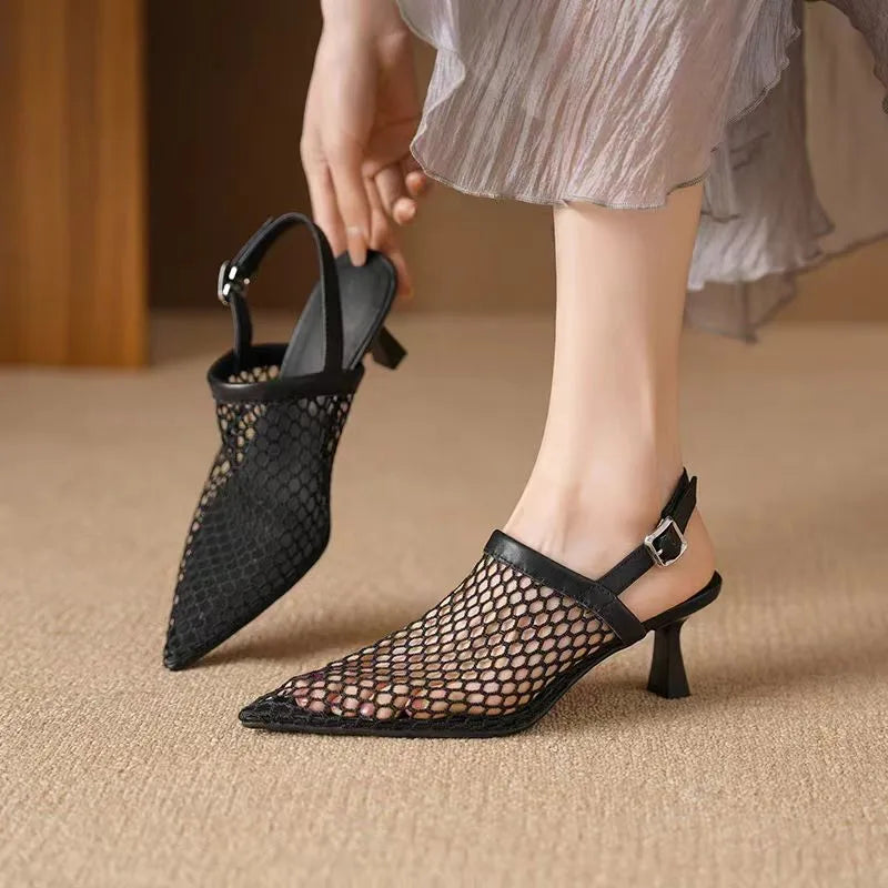 Breathable Fashion Summer  Pointed Slingback Comfortable Ladies Highs Low Heel Pumps Secondary image