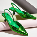 2024 Summer New Fashion Back Strap Stone Pattern Purple Pointed Toe Slingback Shoes Brand Wedding High Mules Low Heel Pumps