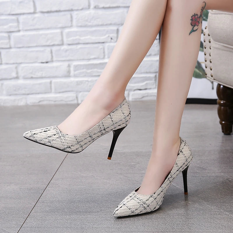 Simple Color Matching Plaid Design Shopping Walking New Style High Heel Main image