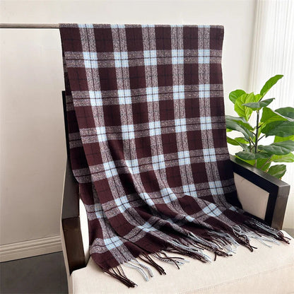 Winter Warm Cashmere-Like Plaid Blanket Wrap Scarf for Women