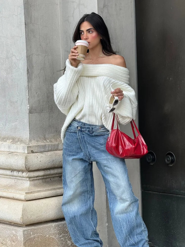 Fashion Off Shoulder Solid Ultra Soft Knitted Sweater Main image