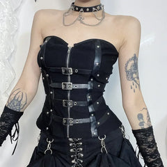 Y2K  Corset Strapless Black Gothic Harajuku Punk Hip Hop Aesthetic Dance Crop Top