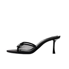 New Women's Bow Decorated High-heeled Mesh Sandals Low Heel Pumps