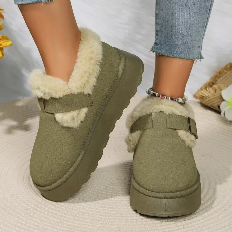2024Fashion Plush Flat Shoes Women Suede Round Toe Solid Color Women Snow Boots Warm Flat Non-slip Women Ankle Boots Botas Mujer Secondary image