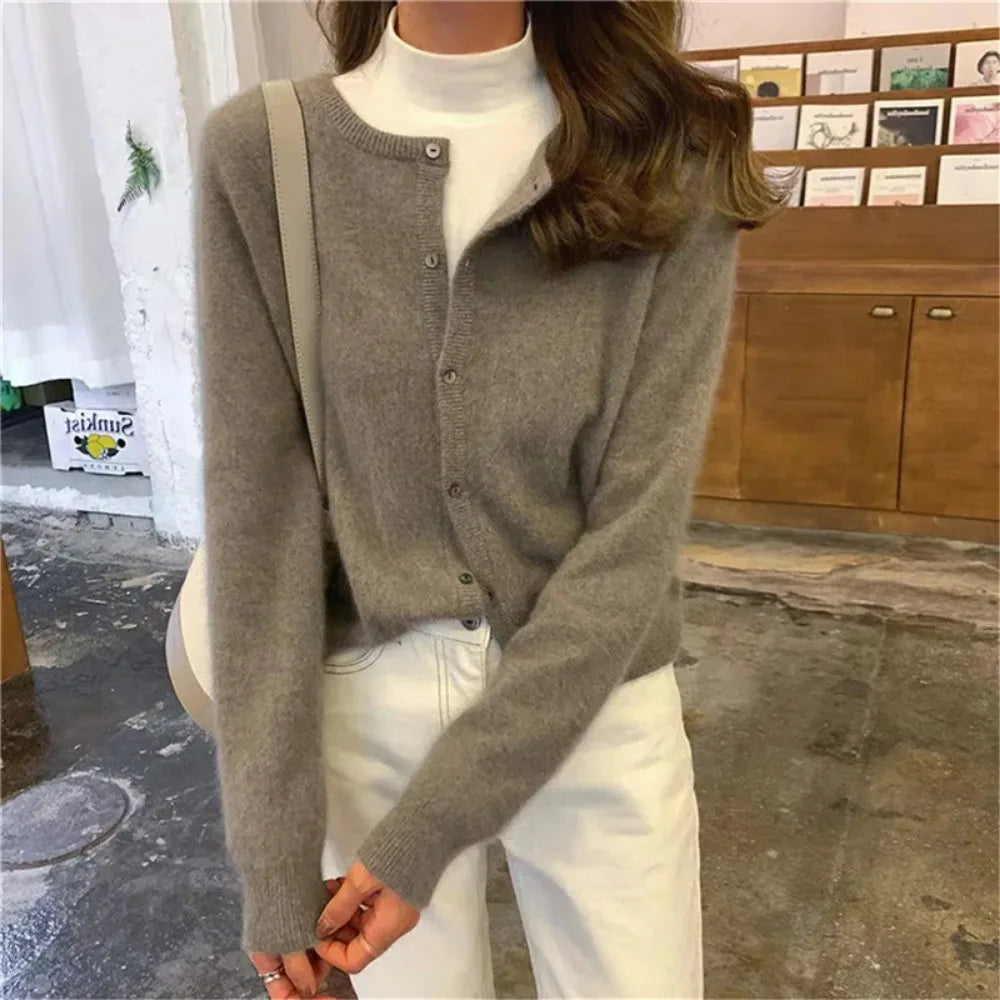 Single Knitted Long Solid Pink Crop Knitted Cardigan Sweater Main image