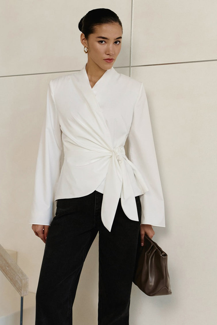V Neck Asymmetric Tie Blouse Main image